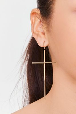 Women Cross Pendant Drop Earrings in Gold