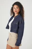 Women's Cropped Raw-Cut Denim Shirt in Dark Denim Small