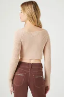 Women's Cropped Rib-Knit Sweater in Tan Small