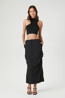 Women's Seamless Cutout Cropped Halter Top in Black Large