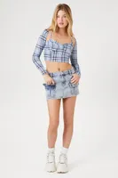 Women's Plaid Cropped Cami & Shrug Set in Blue Large