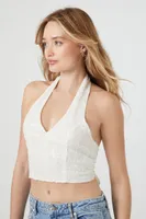 Women's Lace Halter Crop Top White