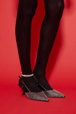Women's Rhinestone Pointed-Toe Heels Black,
