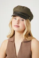 Faux Leather-Trim Cabbie Hat in Olive/Black, S/M