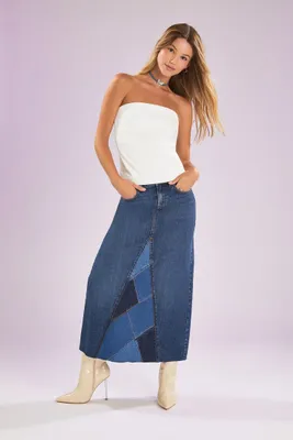 Women's Patchwork Denim Maxi Skirt , XS