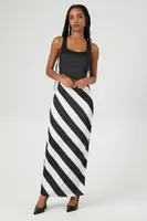 Women's Satin Striped Maxi Skirt in Black Medium