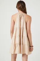 Women's Tiered Halter Shift Mini Dress in Oatmeal Small