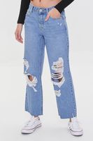 Women's Recycled Cotton Distressed Mid-Rise Baggy Jeans Denim,