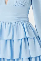 Women's Chiffon Ruffle Mini Dress in Light Blue Medium