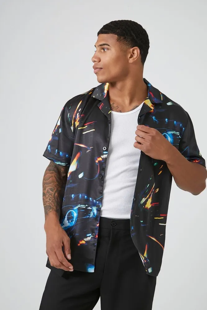 Men Satin Element Print Shirt