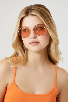 Round Tinted Sunglasses in Gold/Peach