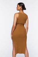 Women's Belted Ribbed M-Slit Midi Dress in Maple Medium