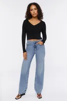 Women's Ribbed Cropped Fitted Sweater in Black, XL