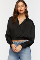 Women's Cropped Satin Shirt in Black, XS