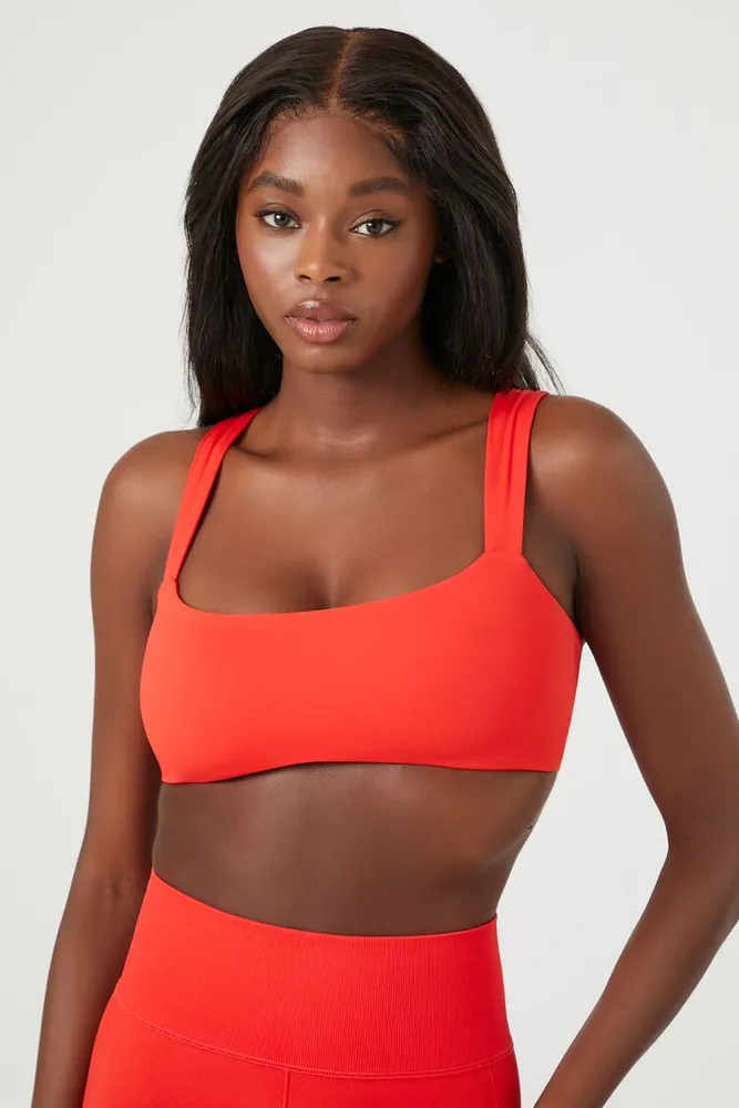 Forever 21 Women's Caged Square-Neck Sports Bra in Fiery Red Small