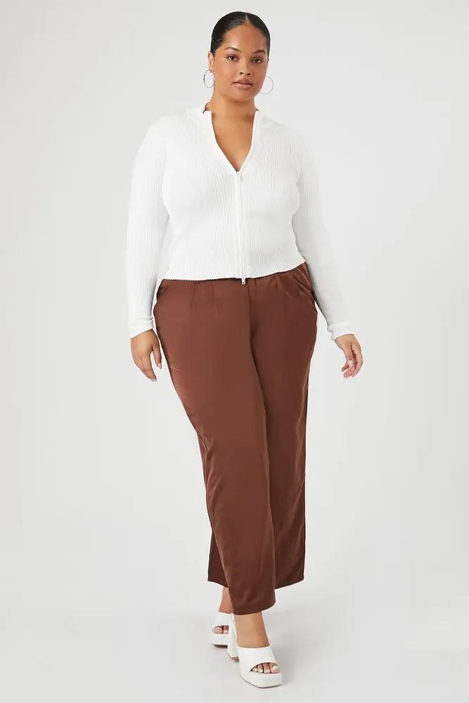 Women's Twill Wide-Leg Pants in Chocolate, 1X