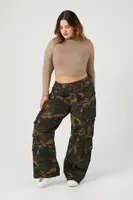 Women's Camo Print Cargo Pants in Olive, 1X