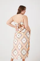 Women's Ornate Print Midi Dress in White, 0X