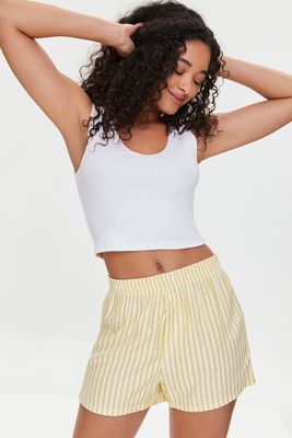 Women Striped High-Rise Boxer Shorts in Mimosa/Grey Small
