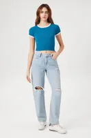 Women's Seamless Ringer Cropped T-Shirt in Bijou Blue/White Small