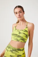 Women's Camo Racerback Sports Bra in Acid Green/Green, XS