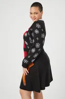 Women's Santa & Reindeer Sweater Dress Black,