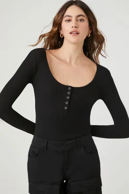 Women's Ribbed Knit Long-Sleeve Bodysuit Large