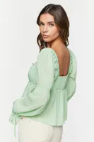 Women's Marie-Sleeve Split-Front Top in Light Green Medium