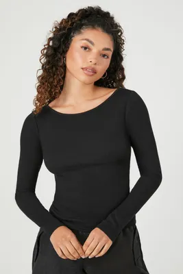 Women's Boat Neck Long-Sleeve Top in Black Small