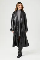 Women's Faux Leather Double-Breasted Trench Coat in Black Small