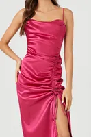 Women's Satin Ruched Midi Dress