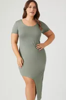 Women's Asymmetrical Midi T-Shirt Dress Light Olive,