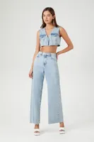 Women's Frayed Denim Crop Top in Light Denim Small