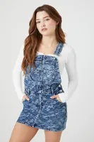 Women's Floral Denim Overall Mini Dress in Medium Denim Small