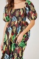 Women's Tropical Print Maxi Dress in Black Small