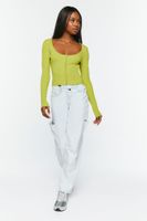 Women's Ribbed Scoop-Neck Cardigan Sweater Green Apple