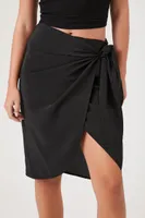 Women's Wrap Tulip-Hem Tie Skirt in Black Large