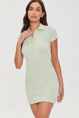 Women's Cable Knit Bodycon Dress in Sage Medium