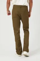 Men Twill Mid-Rise Flare Pants in Olive, 32