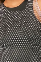 Women's Sheer Rhinestone Mesh Tank Dress Silver