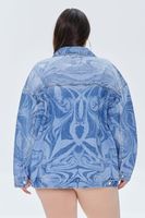 Women's Marble Print Denim Jacket in Medium Denim/White, 0X