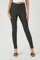 Women's Seamed Faux Leather Skinny Pants in Black Small