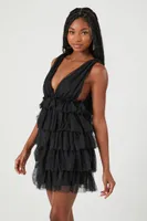 Women's Tiered Ruffle Mini Dress in Black Large