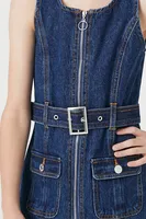 Girls Belted Denim Dress (Kids) in Dark Denim, 9/10