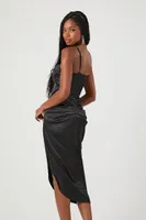 Women's Satin Ruched Bustier Midi Dress