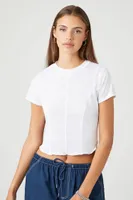 Women's Seamed Lettuce-Edge Cropped T-Shirt in White Medium