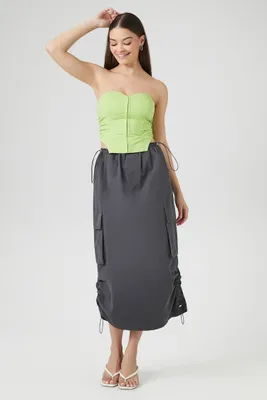 Women's Cargo Drawstring Midi Skirt in Charcoal Large