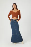 Women's Off-the-Shoulder Crossover Sweater in Rust Large