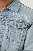 Men The Rolling Stones Denim Trucker Jacket in Light Denim/White, XXL