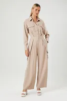 Women's Wide-Leg Cargo Jumpsuit in Khaki, XS